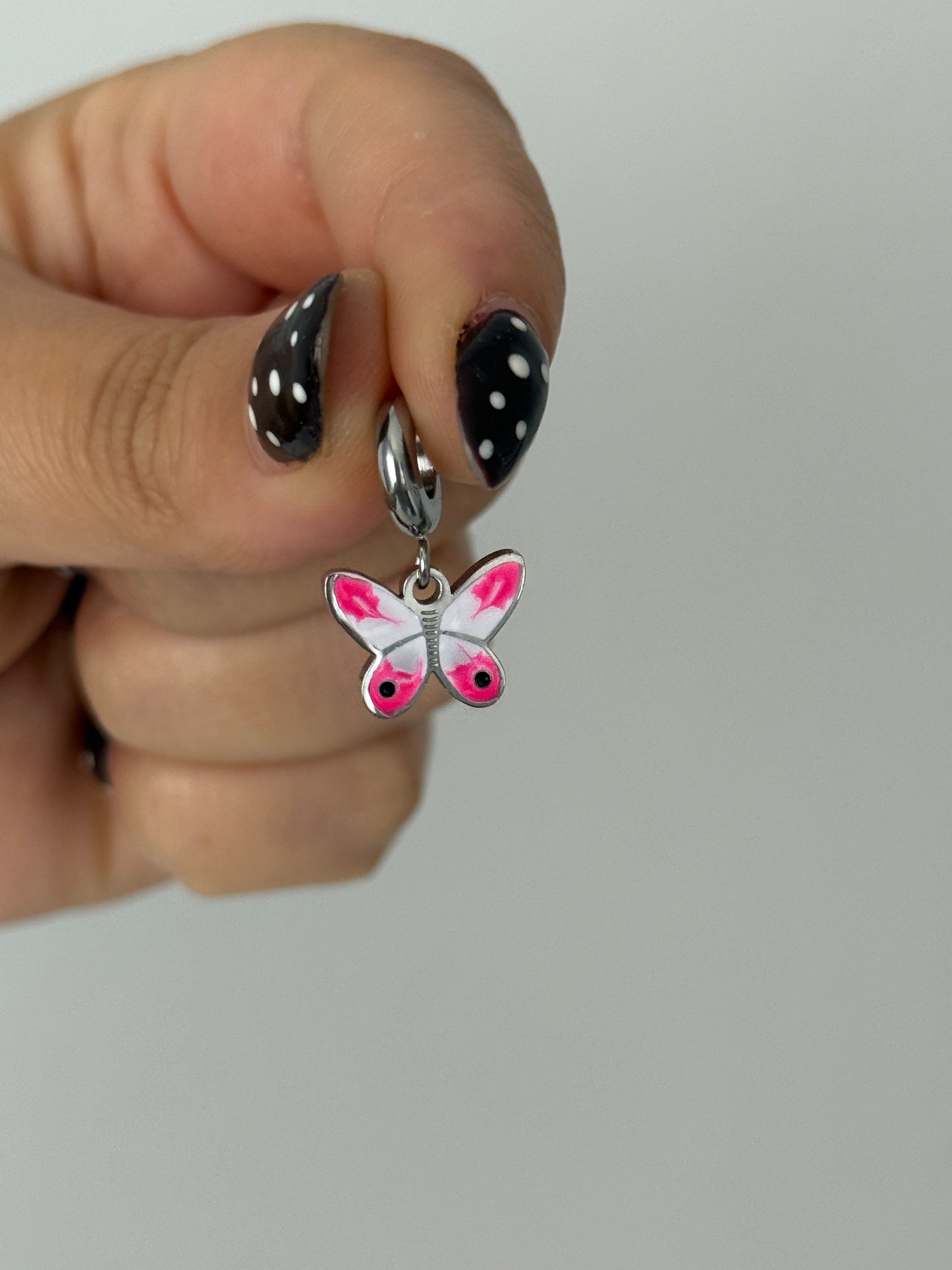 Çelik Pembe Kelebek Charm