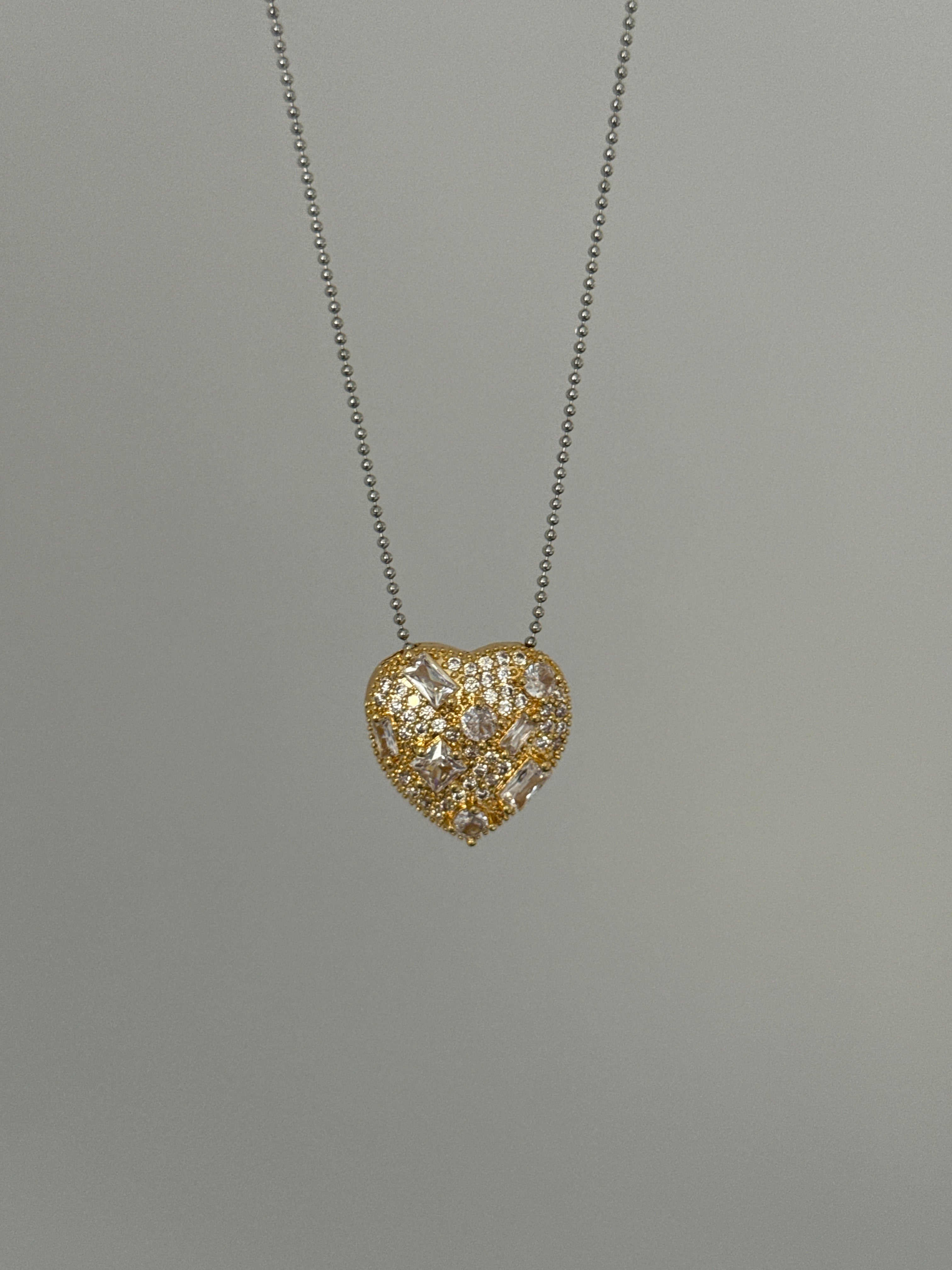 Çelik Gold Kalp Taşlı Kolye