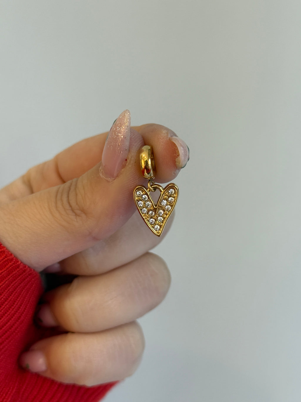 Çelik Büyük Kalp Gold Taşlı Charm