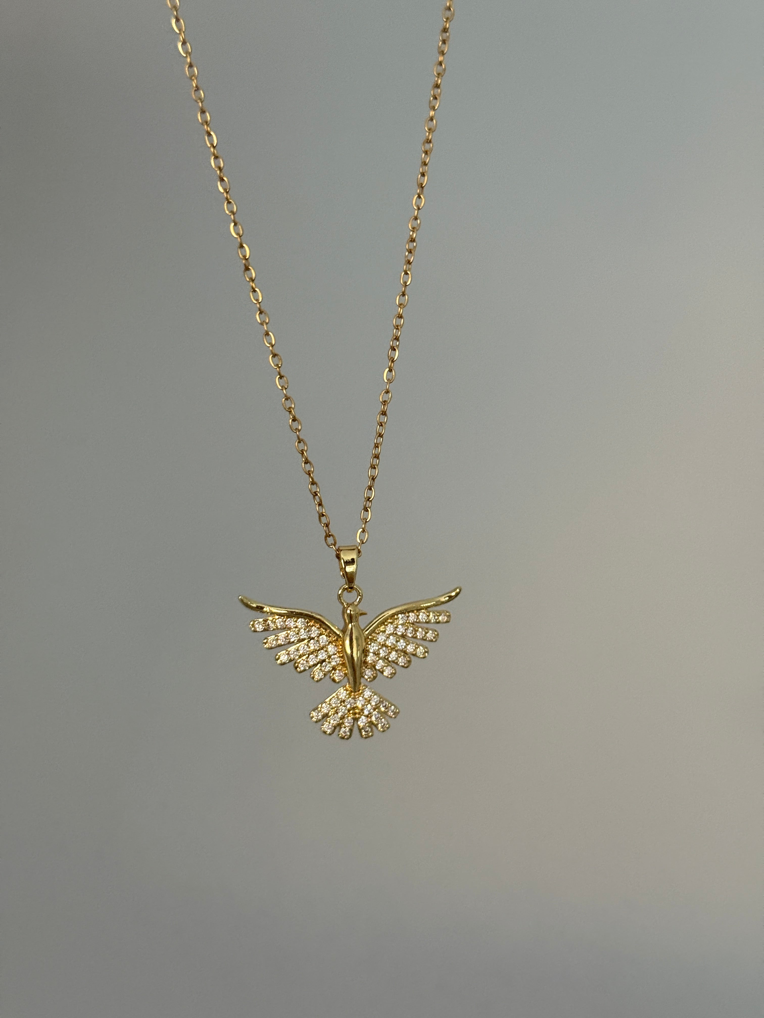 Çelik Zirkon Taşlı Anka Kuşu Kolye