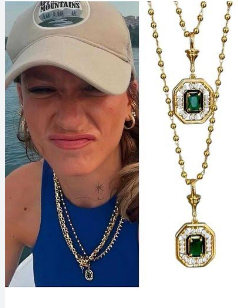 Yeşil Zümrüt Taşlı Serenay Sarıkaya Kolyesi