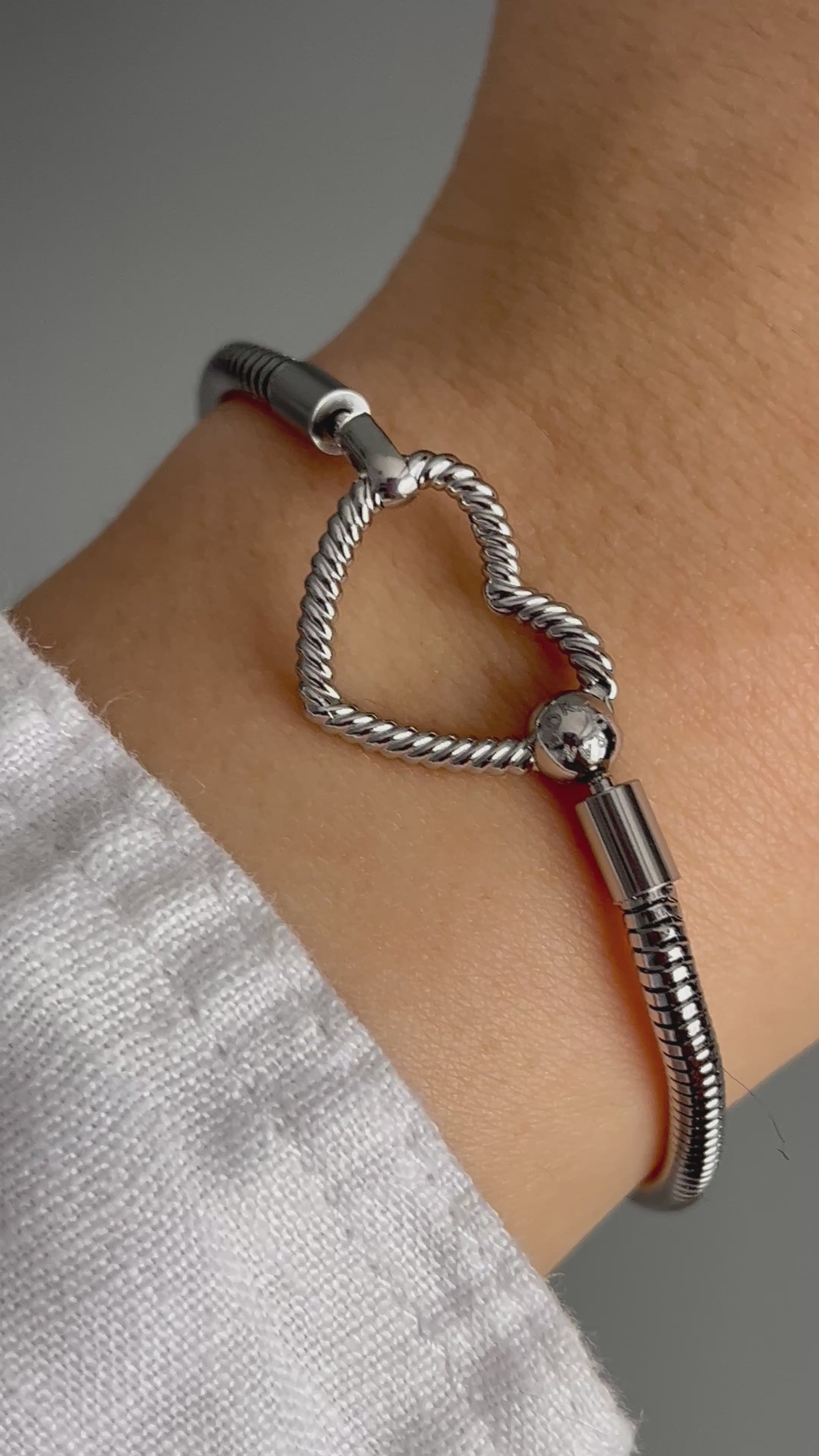 Çelik PNDR Moments Kilit Silver Kalp Charm Bileklik